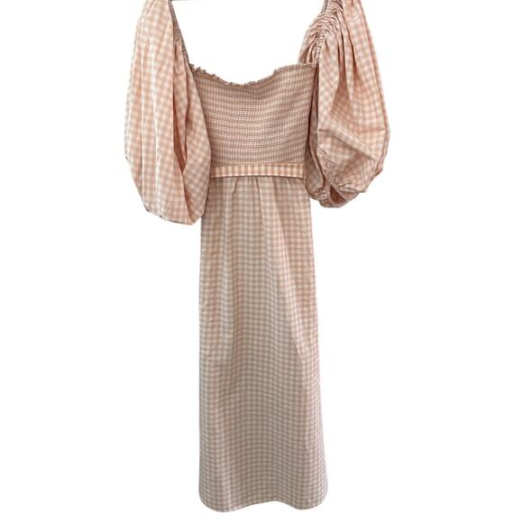 SUNDRESS Balloon Sleeve Gingham Maxi Dress Peach Size XS/S - Picture 11 of 11